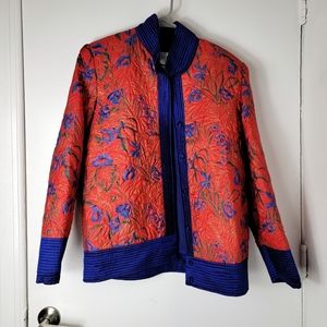 Vintage Thai Silk Embroidered Floral Print Jacket
